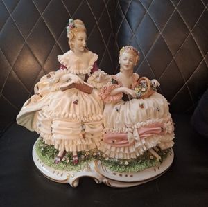 Unter Weiss Bach 1882 Vintage Dresden Lace Figurine - Two Ladies